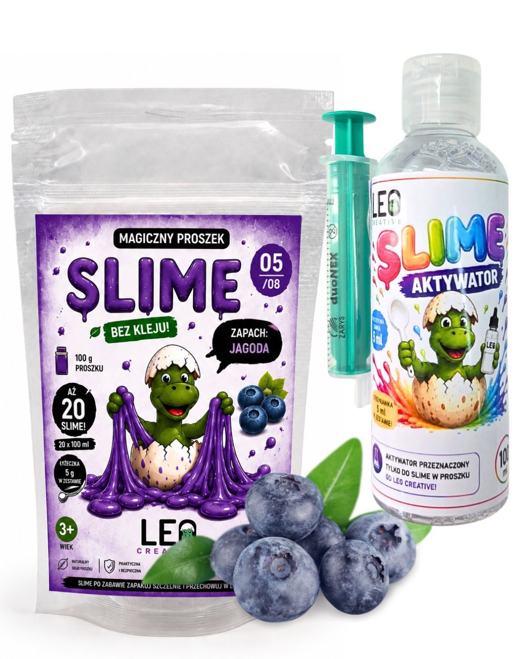 ZESTAW Slime zapachowy wodny JAGODA proszek na 20 slimów+ aktywator