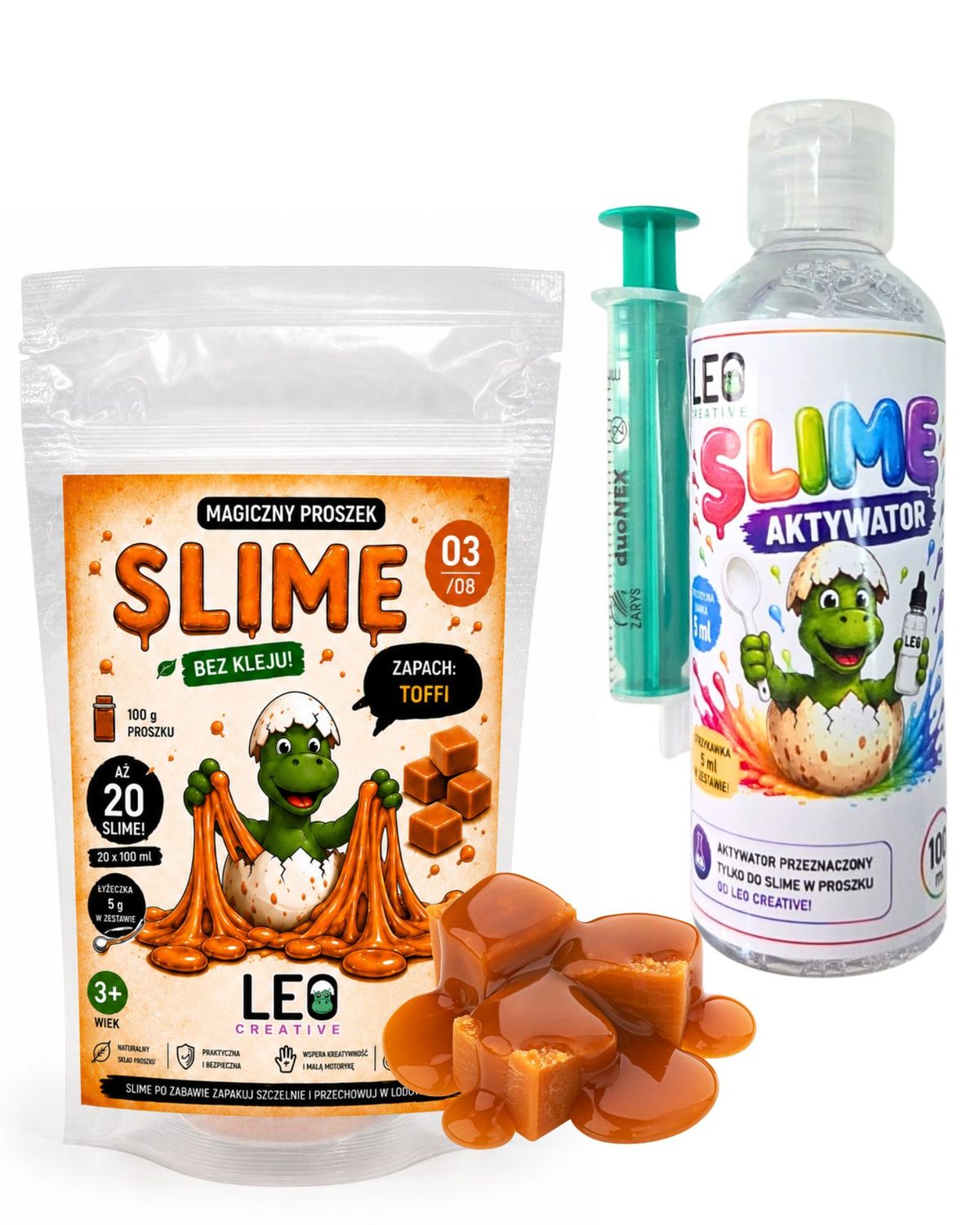 ZESTAW Slime zapachowy wodny TOFFI proszek na 20 slimów+ aktywator