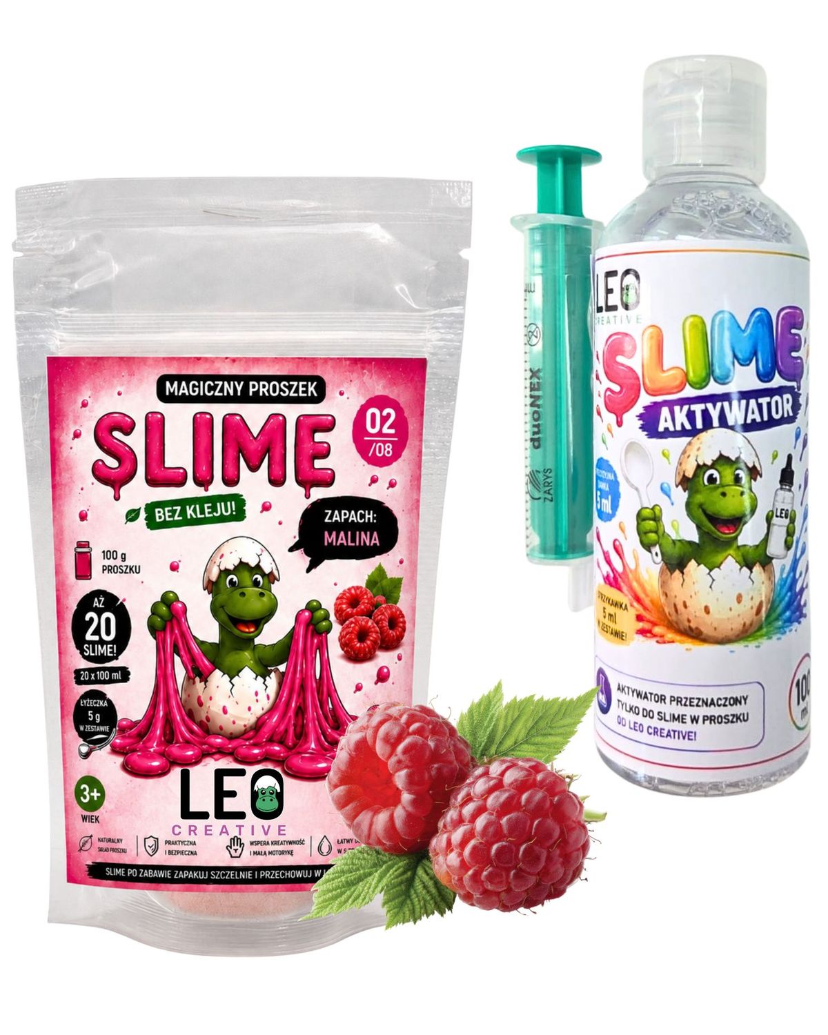 ZESTAW Slime zapachowy wodny MALINA proszek na 20 slimów+ aktywator