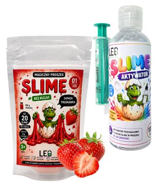 ZESTAW Slime zapachowy wodny TRUSKAWKA proszek na 20 slimów+ aktywator