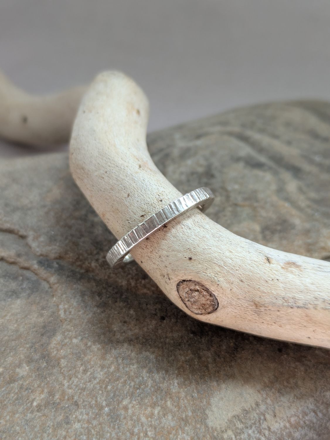Bark Textured Stacking Ring (Square Profile)