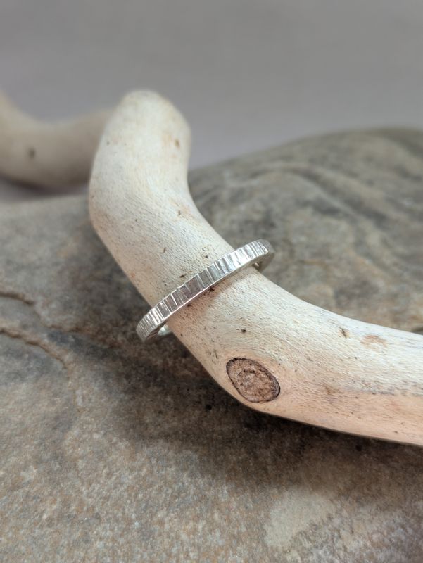 Bark Textured Stacking Ring (Square Profile)
