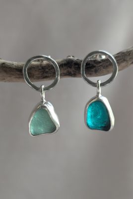 Sea Glass Stud Drop Earrings #1