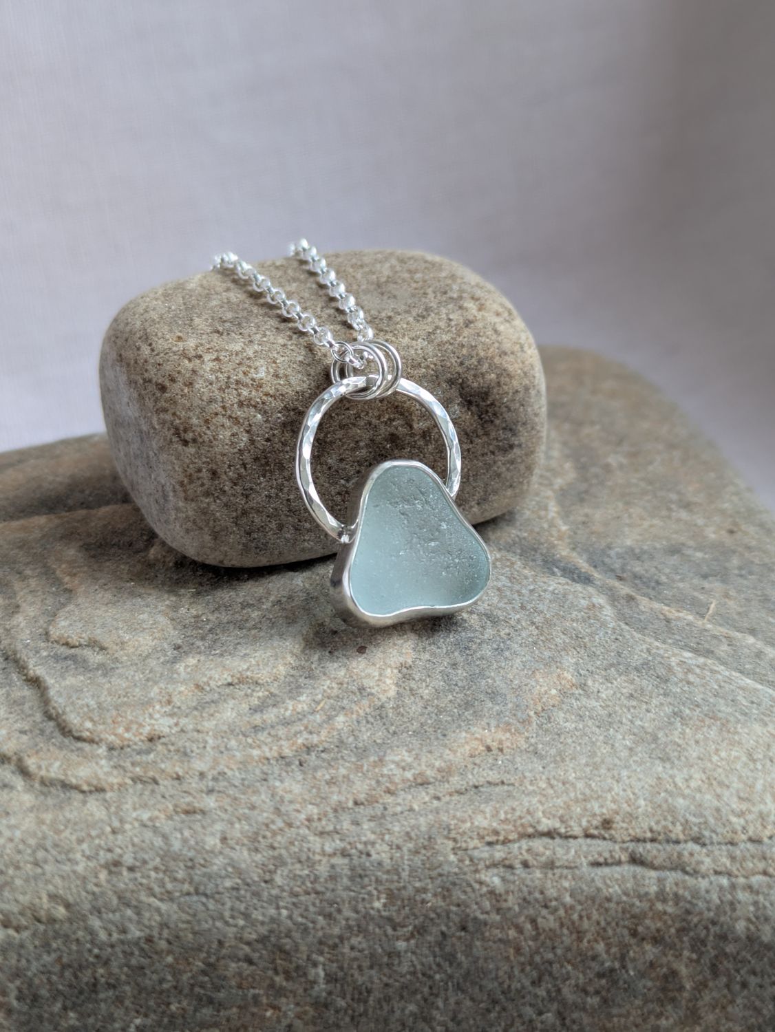 Sun &amp; Mountain Sea Glass Pendant #3