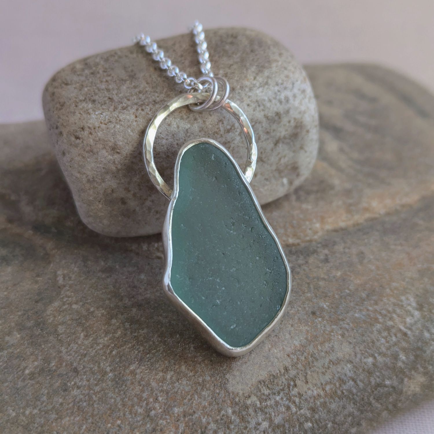 Sun &amp; Mountain Sea Glass Pendant #4