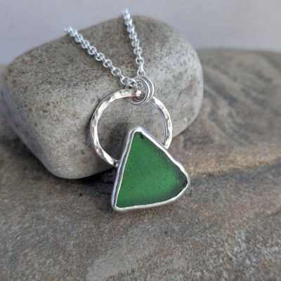 Sun &amp; Mountain Sea Glass Pendant #5