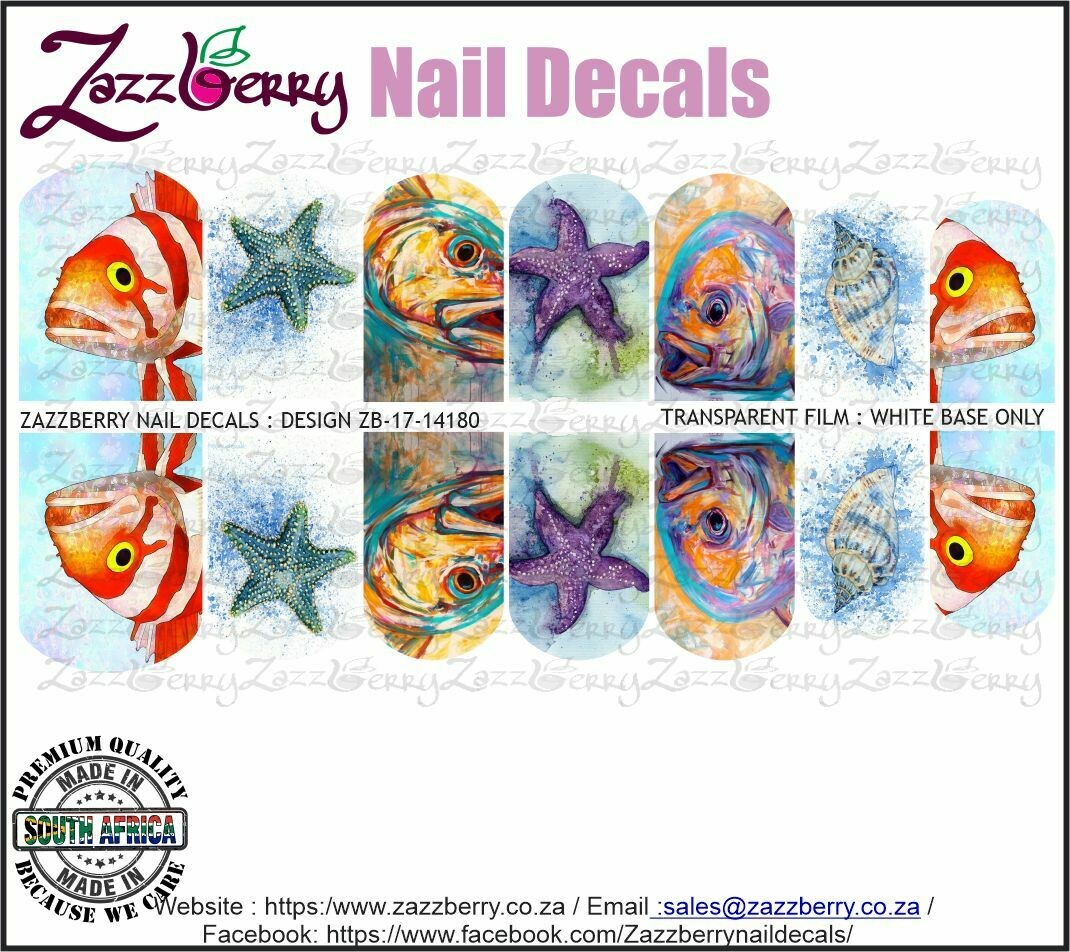 Water Color Fishes and Starfish Nail Decals Water Color Fishes and Starfish Nail Decals