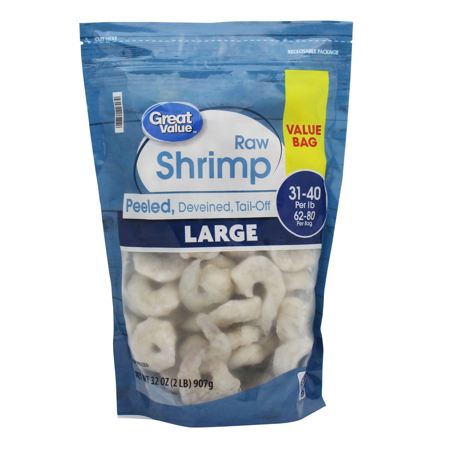 * Frozen Shrimp 3140, Cooked, Peeled & Deveined, TailOn, IQF 2 Pound Bag