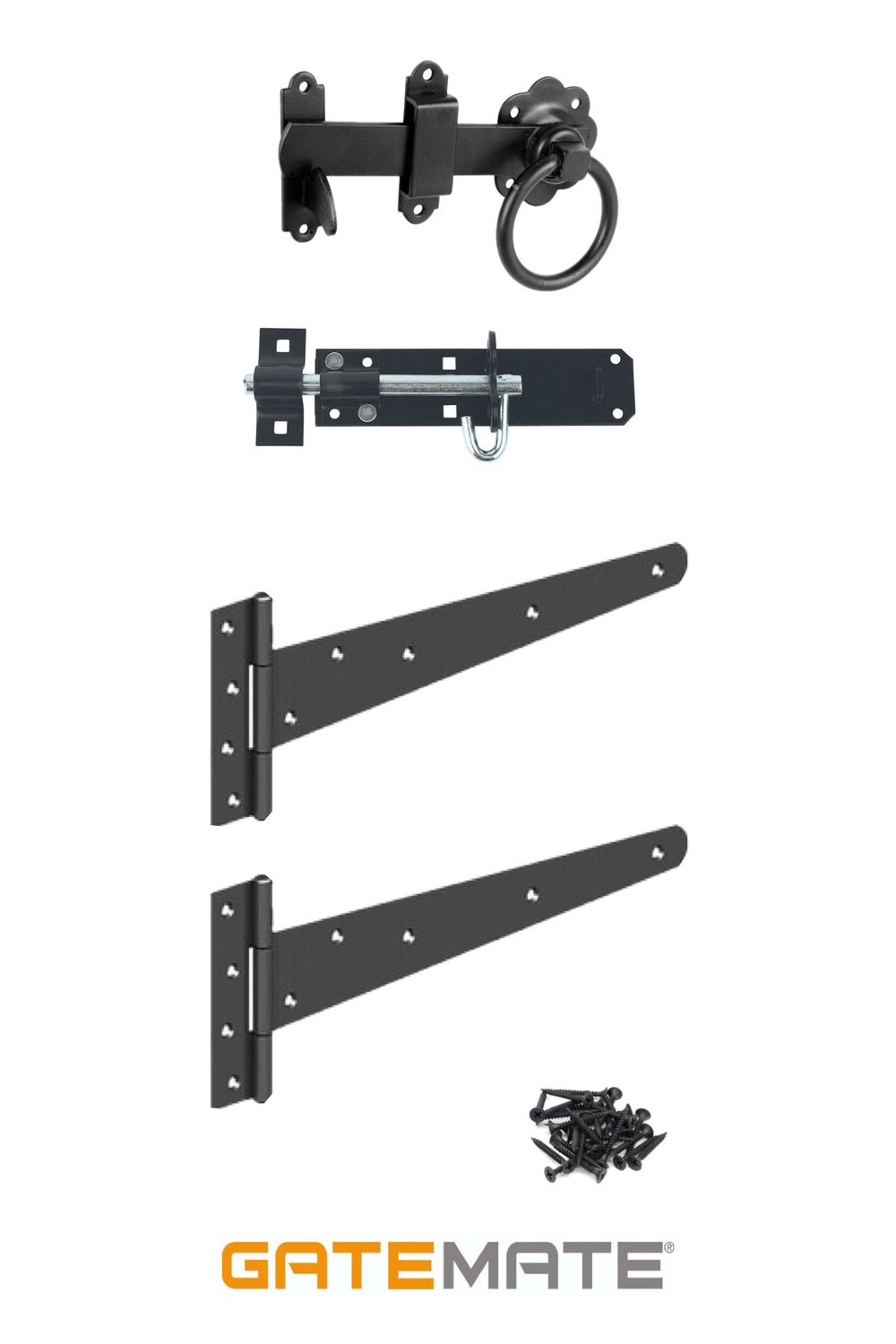 GATEMATE T-Hinge Ring Latch + Padbolt Gate Set Black