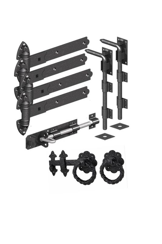 GATEMATE Double Gate - Hinge - Ring Latch - Padbolt - Dropbolt- Gate Set Black