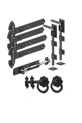 GATEMATE Double Gate - Hinge - Ring Latch - Padbolt - Dropbolt- Gate Set Black
