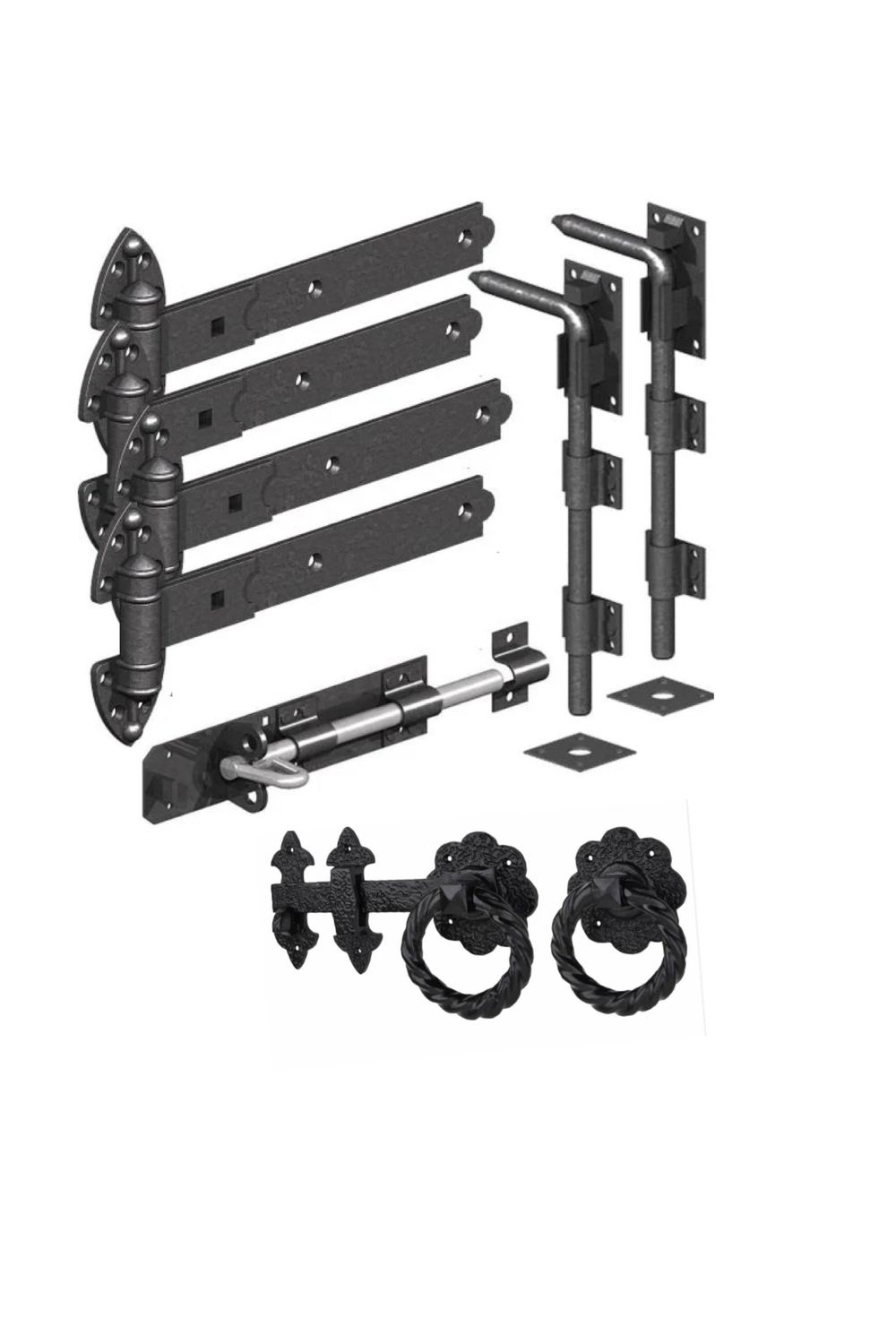 GATEMATE Double Gate - Hinge - Ring Latch - Padbolt - Dropbolt- Gate Set Black
