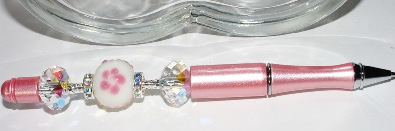 Elegant Jeweled Writing Pen: Pink with Porcelain Bead and Chunky Swarovski Crystals