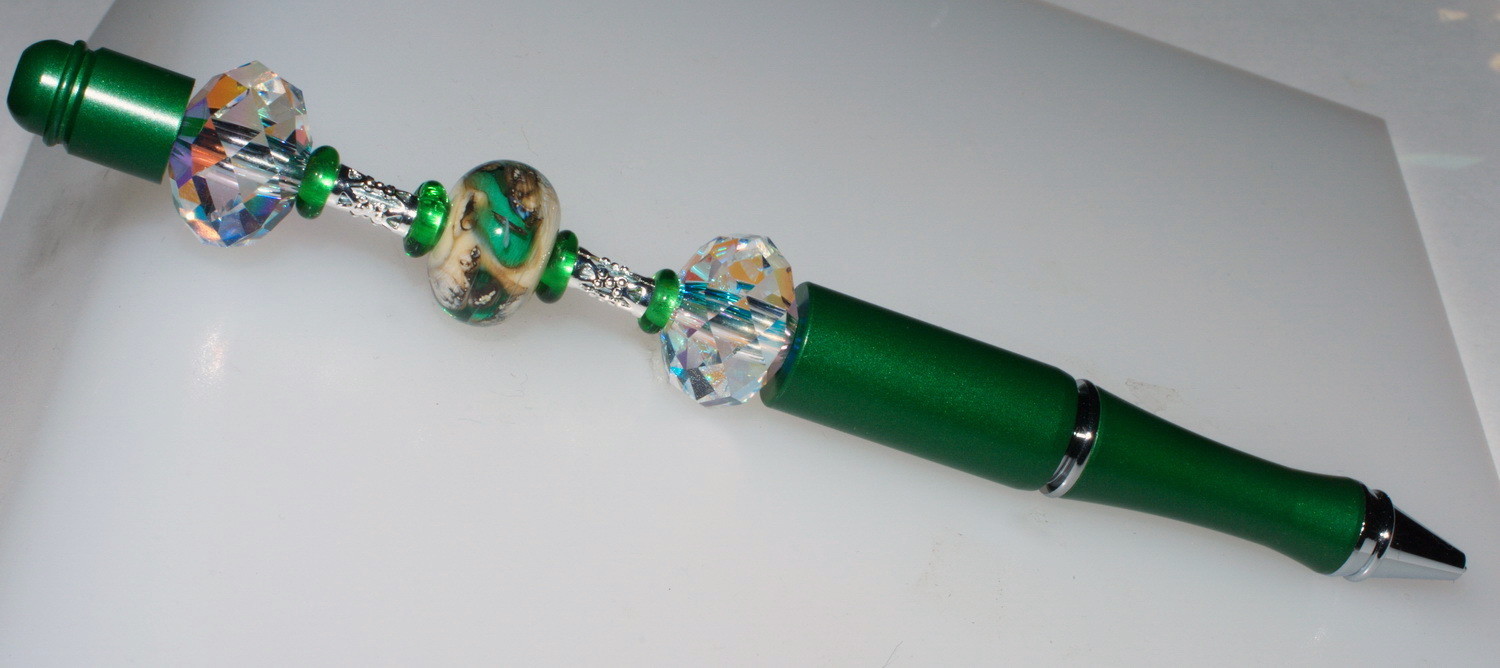 Jeweled Writing Pen: Green and Lampwork Bead Elegance