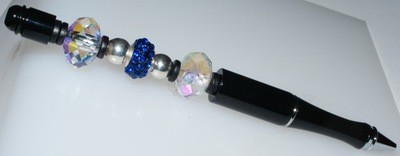 Elegant Jeweled Writing Pens: Black with Chunky Swarovski Crystals and Rhinestone bead