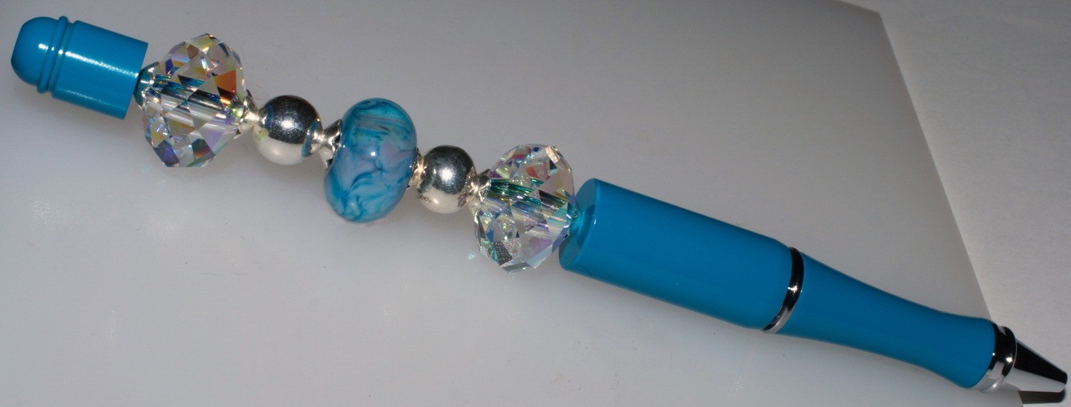 SOLD Elegant Jeweled Writing Pen: Turquoise with Chunky Swarovski and Lampwork Beads