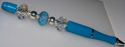 SOLD Elegant Jeweled Writing Pen: Turquoise with Chunky Swarovski and Lampwork Beads