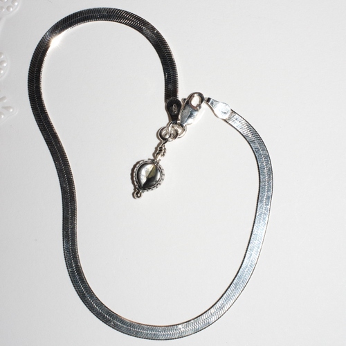 Sterling Silver Herringbone Anklet 9 inches Bali Bead Dangle