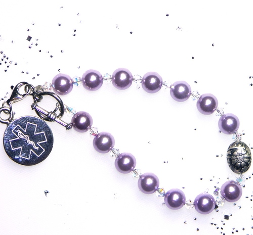 Medical Identification Alert Bracelet: Pearl with Engraveable Medallion