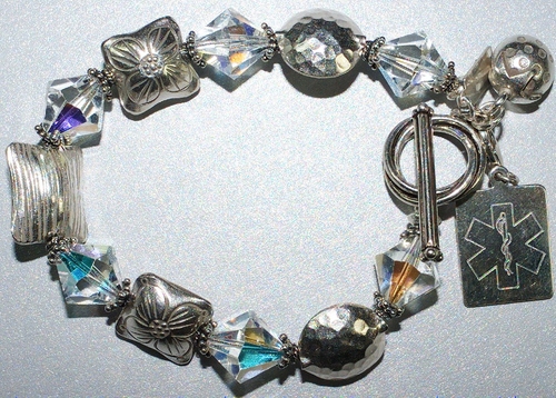 Medical ID Alert Bracelet: Luxurious Silver and Swarovski Crystal Medical Identification