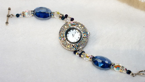 Blue Rhinestone Beaded Watch &quot;Bling Time&quot;