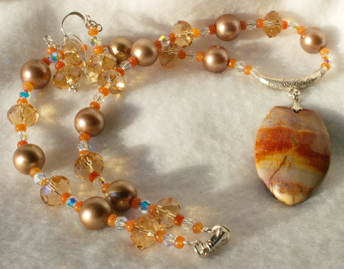 Jasper, Pearl and Crystal Necklace and Earring Set