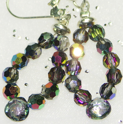 Mystic Topaz Gemstone Briolette with Vitrail Medium Swarovski Crystal Earrings