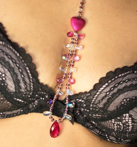 Clothing Optional Pendant: Pink Topaz Briolette, and Acrylic Hot Pink Heart