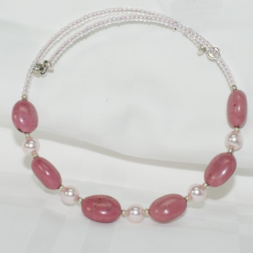 Chalk Pink Turquoise and Glass Pearl Choker with Magnetic clasp