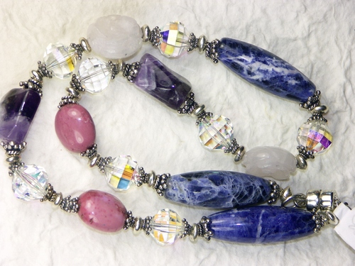 Chunky Multi Gemstone (Sodalite, Rose Quartz, Amethyst, Turquoise) Necklace with Swarovski Crystals and Magnetic Clasp