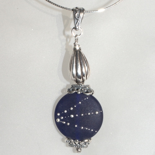 Blue and Silvered Lampwork Beaded Necklace with Bali Silver Beads and Lentil Bead Caps