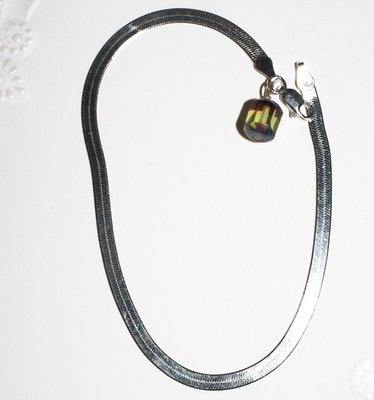 Sterling Silver Herringbone Anklet 9 inches with Czech Bead Dangle