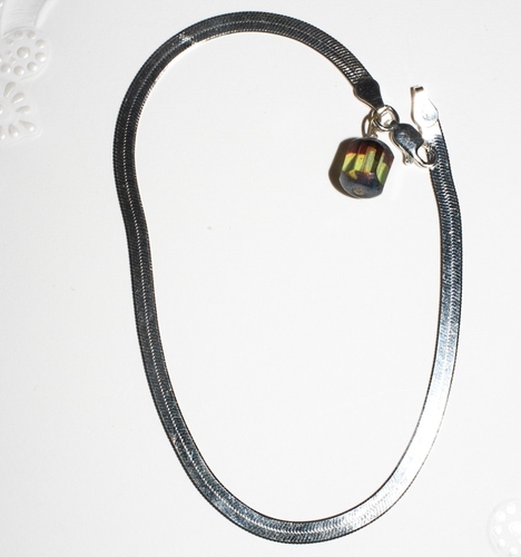 Sterling Silver Herringbone Anklet 9 inches with Czech Bead Dangle