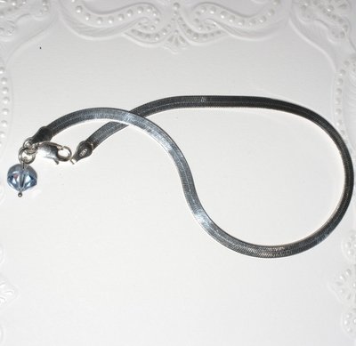 Sterling Silver Herringbone Anklet 9 inches Swarovski Crystal Dangle