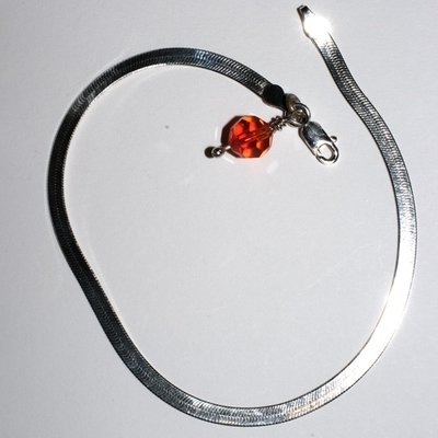 Sterling Silver Herringbone Anklet 9 inches Swarovski Crystal Dangle