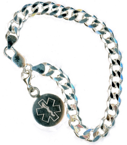 Sterling Silver Cuban Link Medical Identification Alert Bracelet 8 inch
