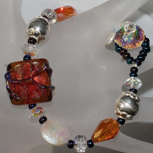 ~Autumn Spiced~ Button Bracelet with Lampwork Beads, Crystals, Pearls and  Silver