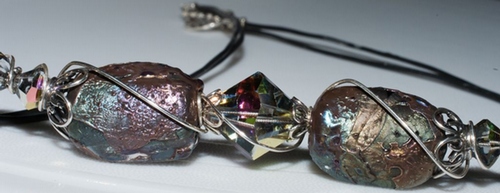Organic Lampwork Beads Meet Swarovski Vitrail Medium Bling Necklace