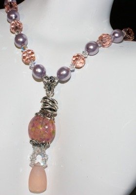 Chalcedony Gemstone, Glass Pearl,  and Lampwork Beaded Necklace