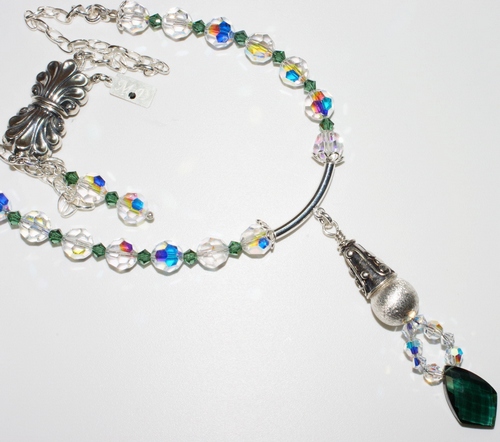 Green Quartz Gemstone, Crystal and Silver Necklace