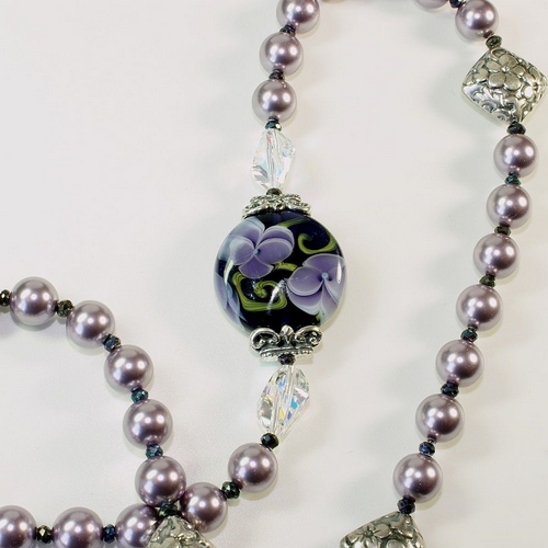 Iolite &amp; Violets Lampwork Beaded Necklace, Bracelet, and Earring Set
