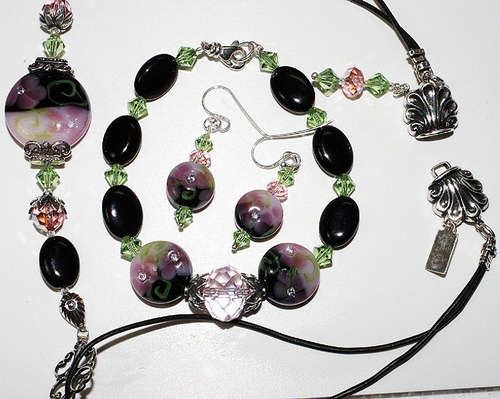Victorian Dreams~ Lampwork Beaded Set with Crystals and Silver
