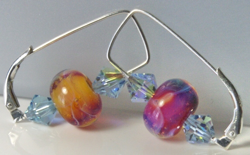 Alexandrite Swarovski, Cabernet Sunset Lampwork Boro Beads, SS Leverback Earrings
