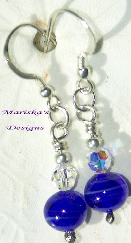 Blue Glass and Swarovski Crystal Earrings