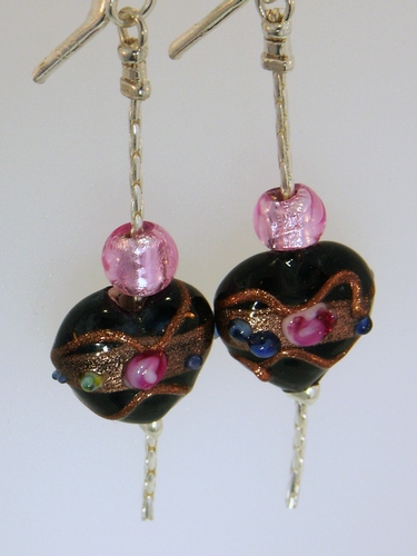 Pink and Black Beaded Earrings