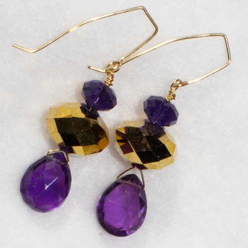 Amethyst Gemstone Earrings on Gold-Filled Wire with Swarovski Crystals