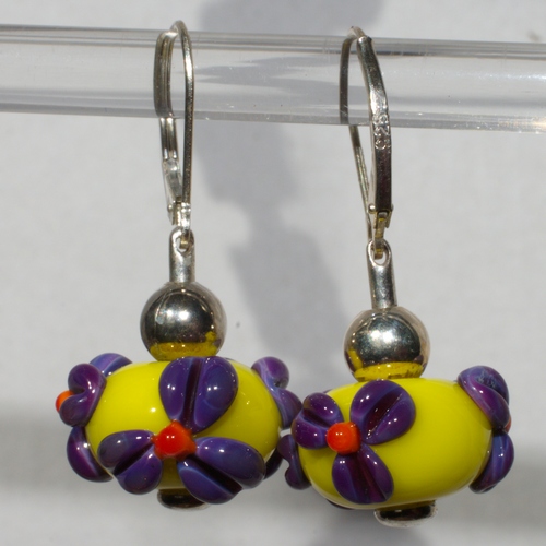 Yellow Neon Flower Lampwork Beaded Earrings
