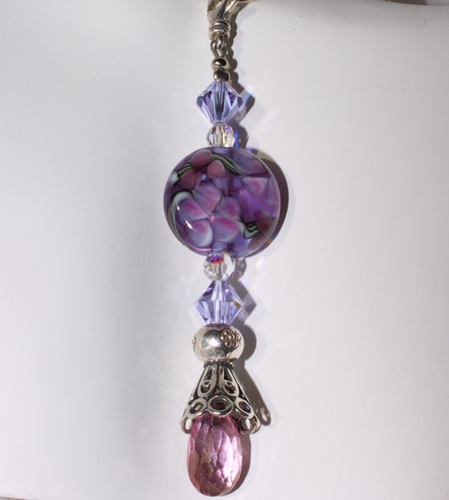 Enchanted Flowers Lampwork Glass Bead with Pink Topaz Pendant