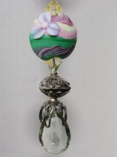 Spring Celebration: Lampwork Glass Bead, Green Amythyst and Bali Silver Bead