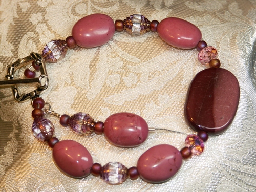 Moukaite Gemstone &amp; Chalk Pink Turquoise Bracelet